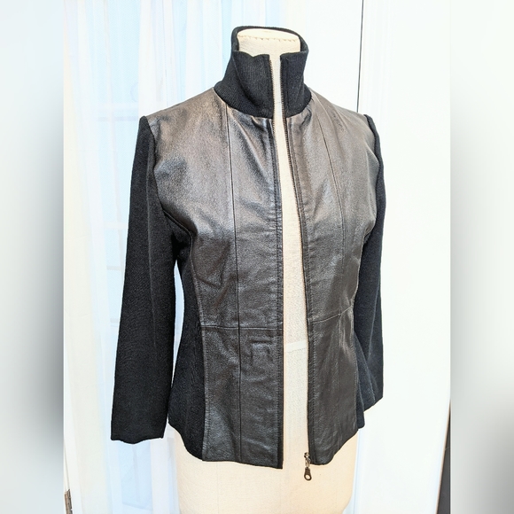 Coldwater Creek black leather Jacket with knit back Petite Small size moto cute - Picture 2 of 7